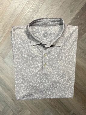 Johnnie O Floral Golf Polo Shirt Mens XL‎ Gray White Preppy Classic Tennis Sport